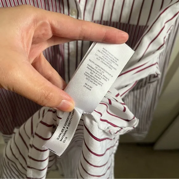 Ralph Lauren Women Small Burgundy and White Striped Shirt - Picture 8 of 12
